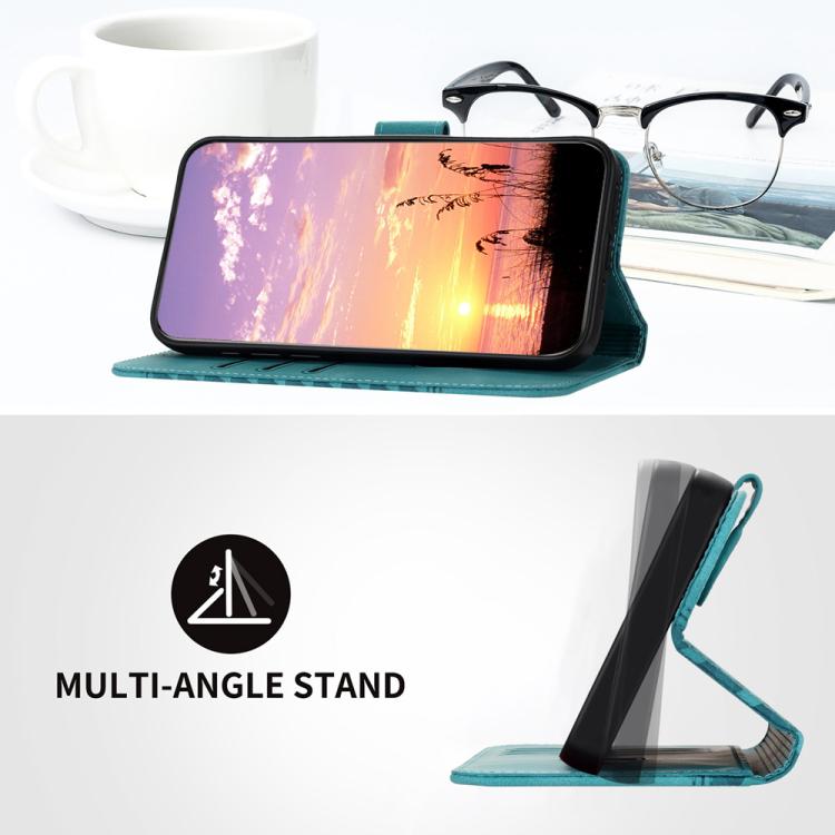 For iPhone 17 Air YX0060 Elephant Head Embossed Phone Leather Case with Lanyard(Light Blue)