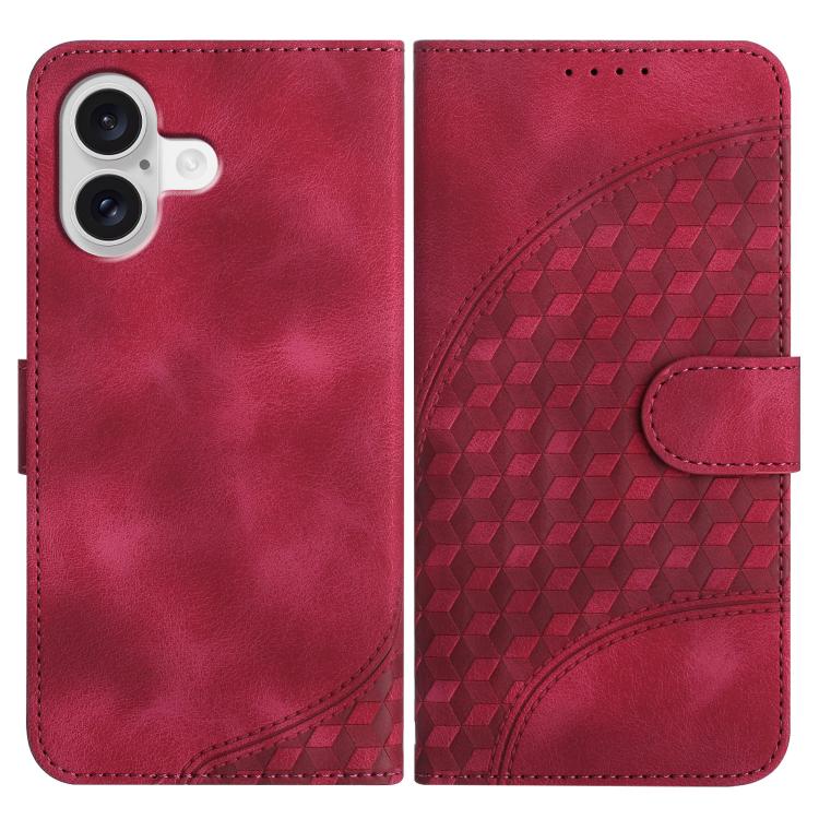 For iPhone 17 YX0060 Elephant Head Embossed Phone Leather Case with Lanyard(Rose Red)