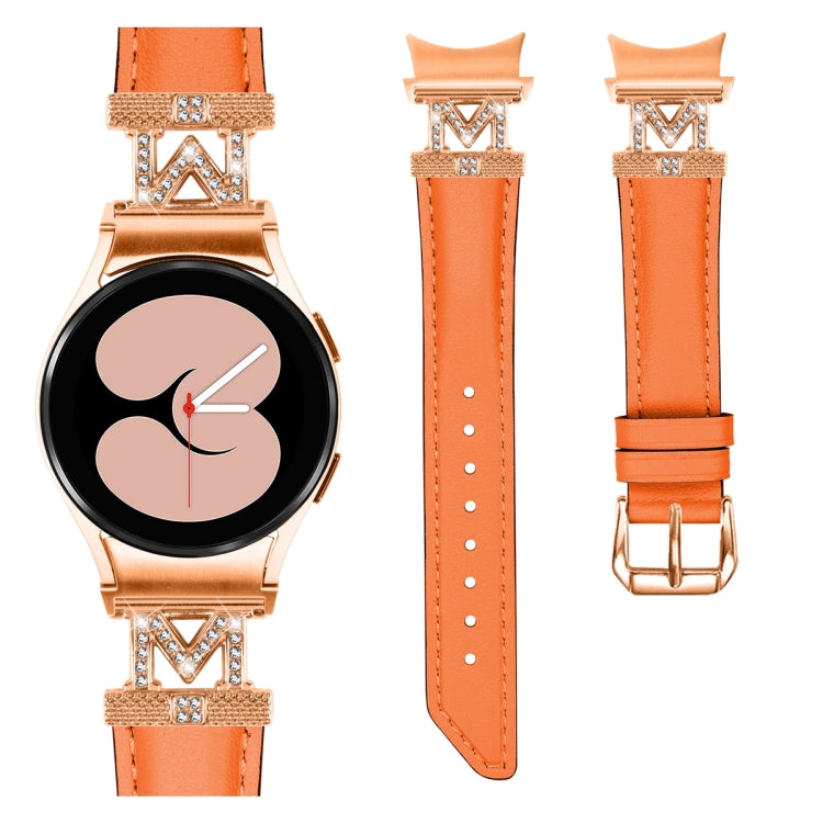 For Samsung Galaxy Watch6 / 6 Classic M Letter D-shaped Twill Leather Watch Band(Rose Gold Orange)