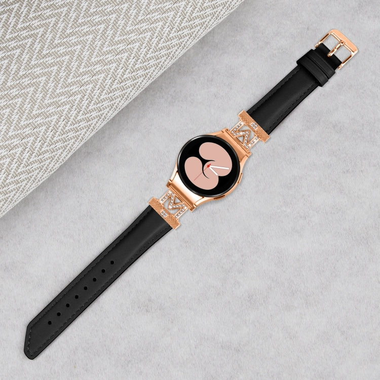 For Samsung Galaxy Watch6 / 6 Classic M Letter D-shaped Twill Leather Watch Band(Rose Gold Black)
