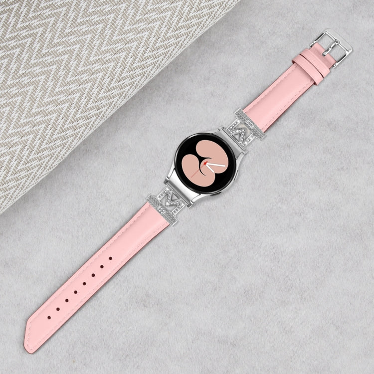 For Samsung Galaxy Watch6 / 6 Classic M Letter D-shaped Twill Leather Watch Band(Silver Pink)