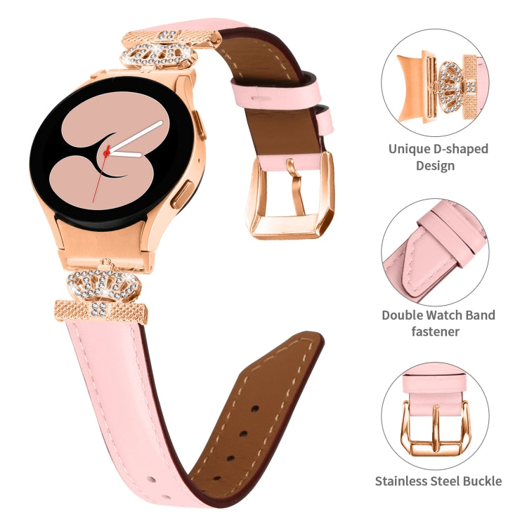 For Samsung Galaxy Watch6 / 6 Classic Crown D-shaped Twill Leather Watch Band(Rose Gold Pink)