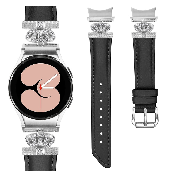 For Samsung Galaxy Watch6 / 6 Classic Crown D-shaped Twill Leather Watch Band(Silver Black)