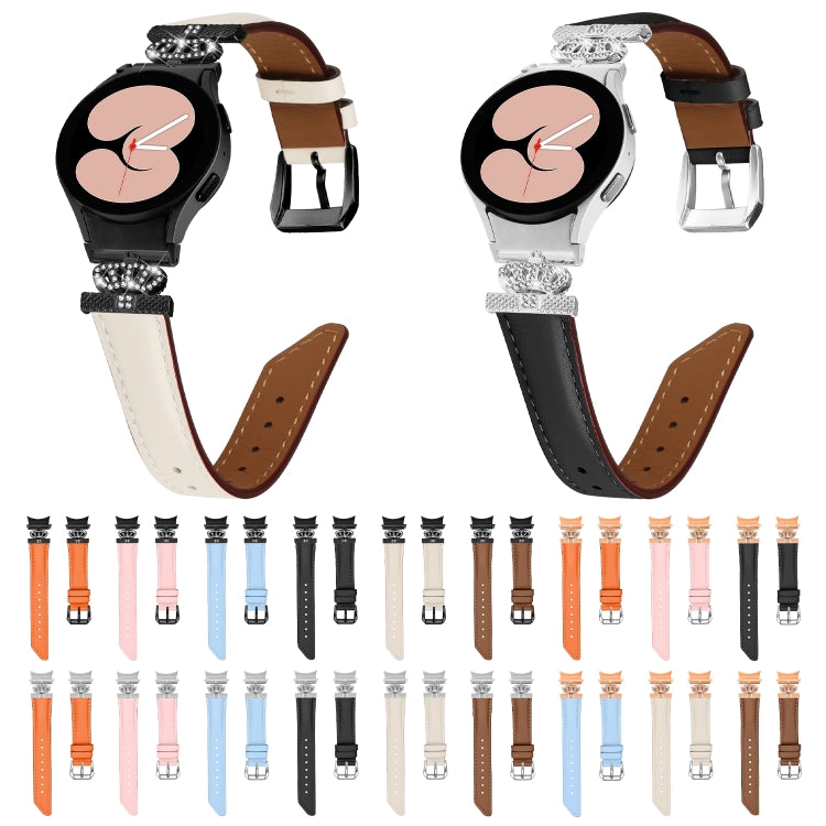 For Samsung Galaxy Watch6 / 6 Classic Crown D-shaped Twill Leather Watch Band(Rose Gold Orange) - free shipping - PMC TechLife - Order now!