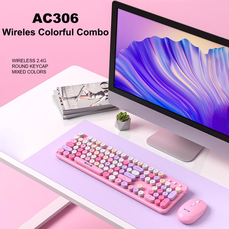 AULA AC306 104 Keys Retro Wireless Keyboard + Mouse Combo Set(Blue Colorful) - free shipping - PMC Jewellery - Order now!