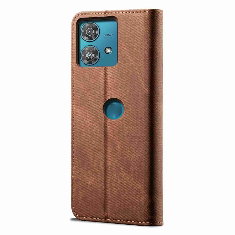 For Motorola Edge 40 Neo Denim Texture Flip Leather Phone Case(Brown)