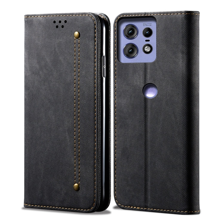 For Motorola Edge 50 Pro 5G Denim Texture Flip Leather Phone Case(Black)