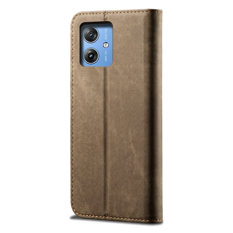 For Motorola Moto G54 5G Global Denim Texture Flip Leather Phone Case(Khaki)