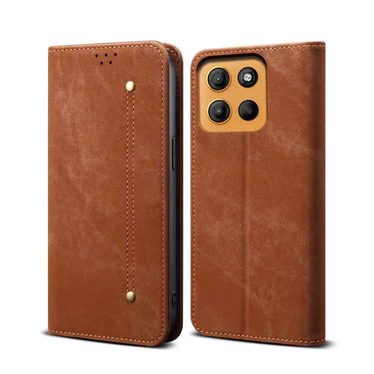 For Motorola Moto G15 Denim Texture Flip Leather Phone Case(Brown)