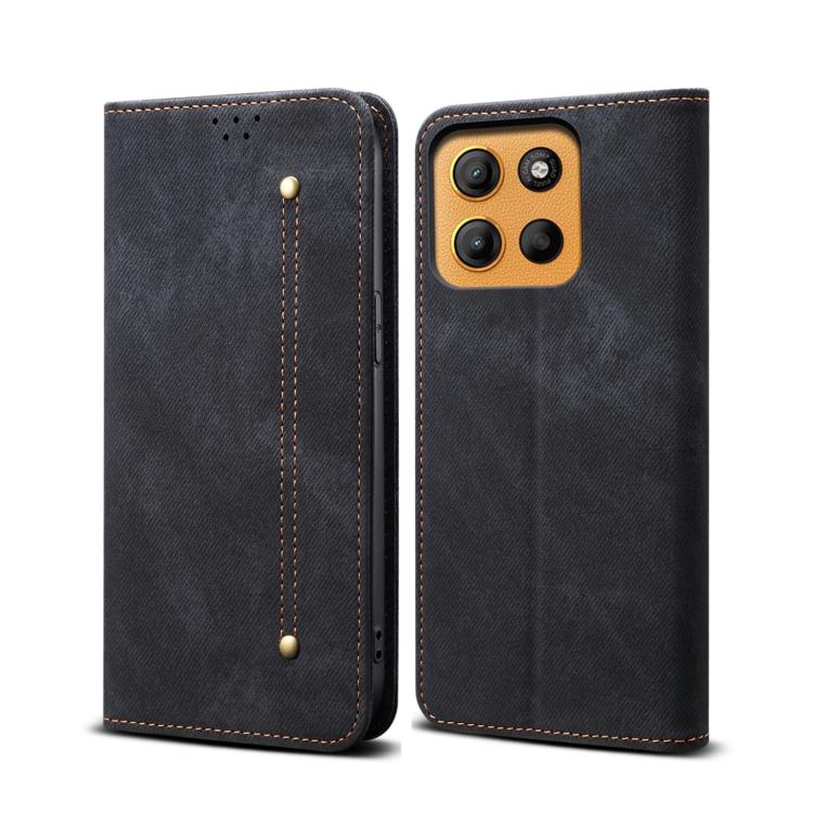 For Motorola Moto G15 Denim Texture Flip Leather Phone Case(Black)