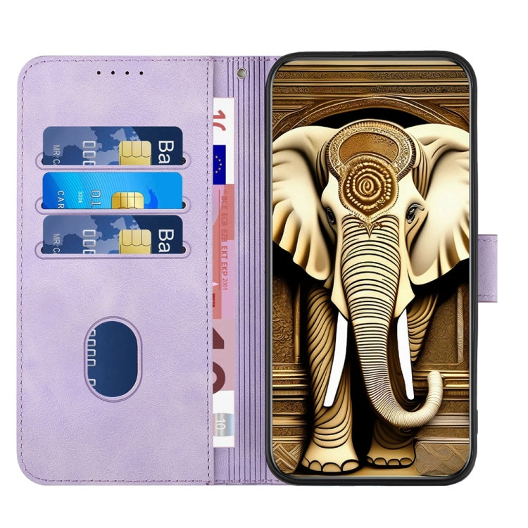 For Motorola Moto G Stylus 5G 2024 YX0060 Elephant Head Embossed Phone Leather Case with Lanyard(Light Purple)
