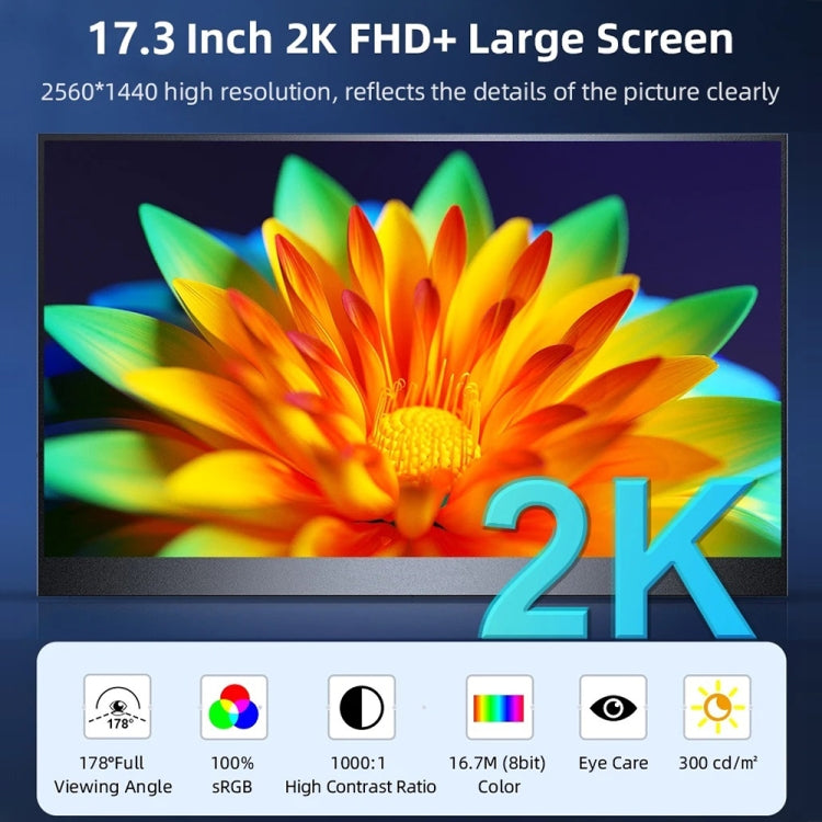 17.3 inch UHD 2560x1440P IPS Screen Portable Monitor(No Charger) - free shipping - PMC Jewellery - Order now!