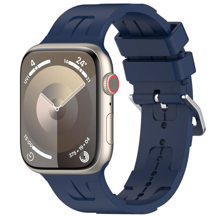 For Apple Watch SE 2023 44mm H Texture Silicone Ladder Buckle Watch Band(Midnight Blue)