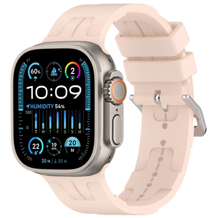 For Apple Watch Ultra 49mm H Texture Silicone Ladder Buckle Watch Band(Sand Pink)