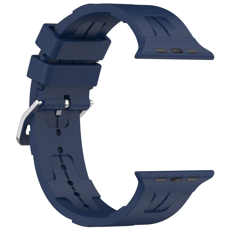 For Apple Watch Series 6 44mm H Texture Silicone Ladder Buckle Watch Band(Midnight Blue)