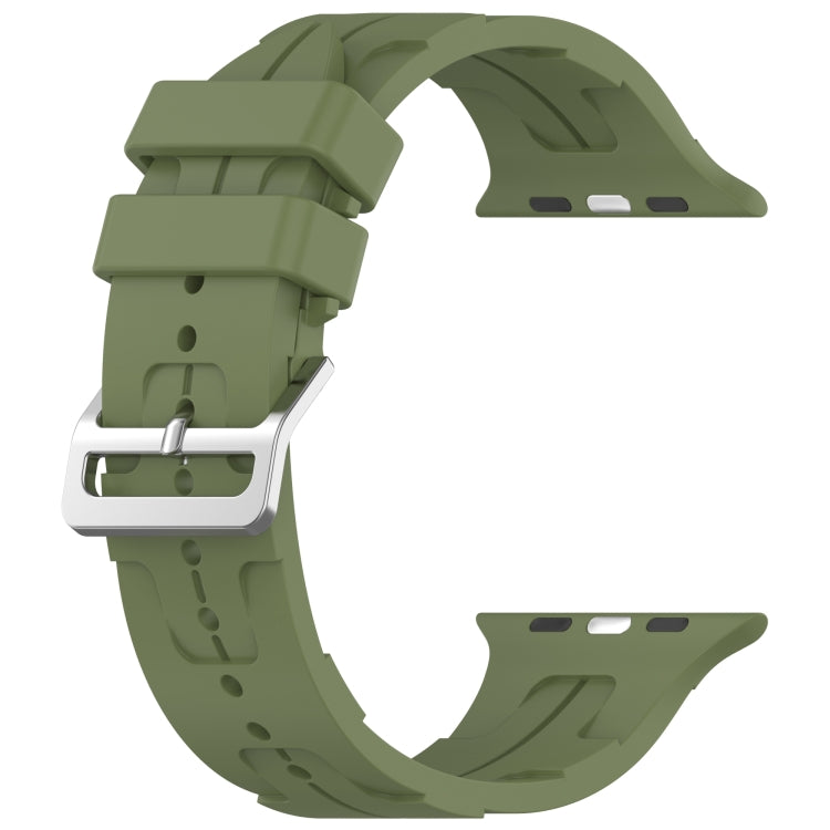 For Apple Watch Series 5 40mm H Texture Silicone Ladder Buckle Watch Band(Army Green)