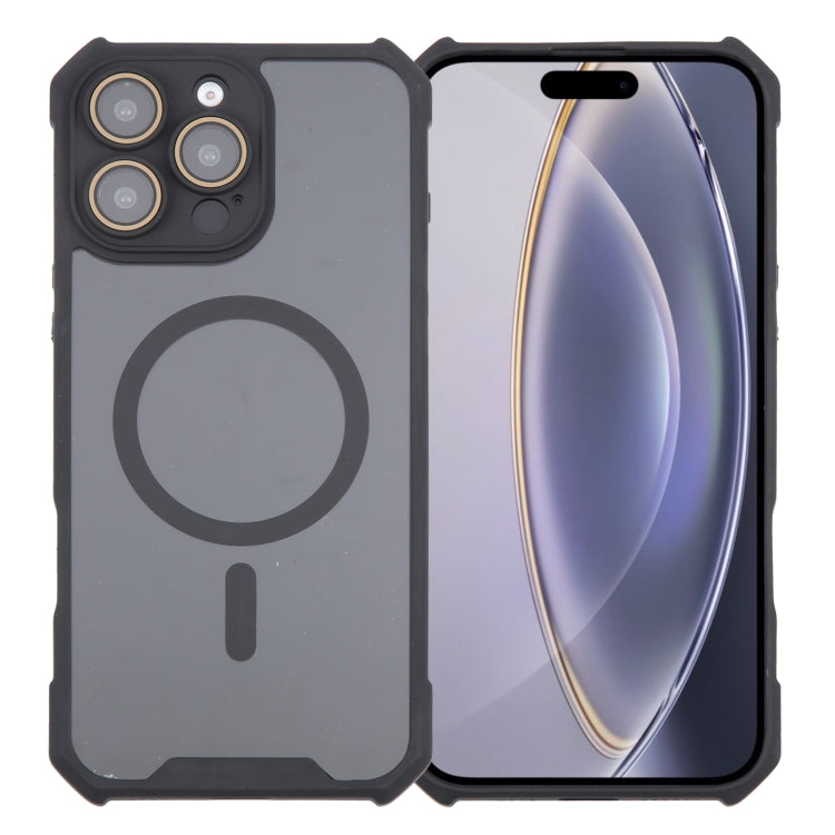 For iPhone 16 Pro Max Colorful Two-Color Lens Film MagSafe Magnetic Horn Acrylic+TPU Case(Black)