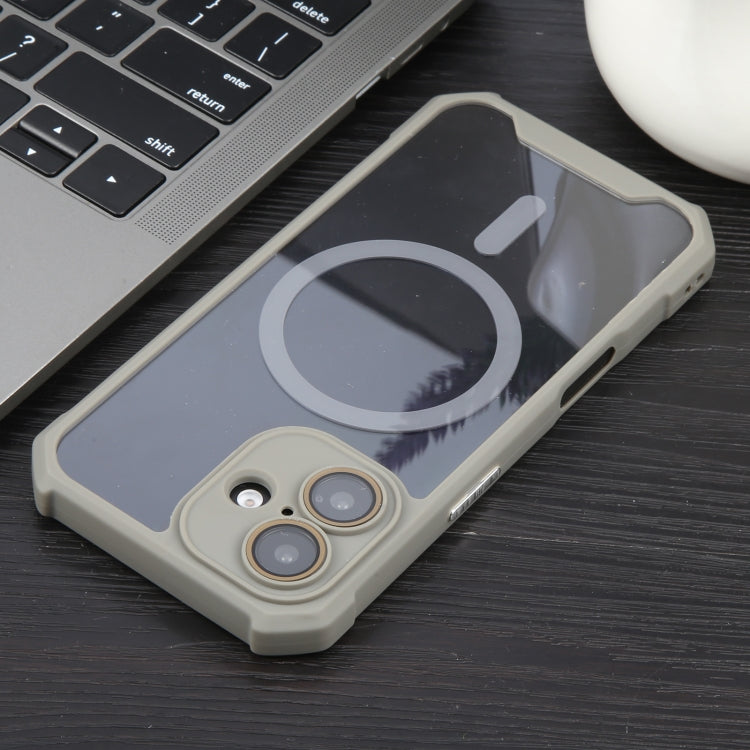 For iPhone 16 Plus Colorful Two-Color Lens Film MagSafe Magnetic Horn Acrylic+TPU Case(Grey) - iPhone 16 Plus Cases by PMC Jewellery | Online Shopping South Africa | PMC Jewellery | Buy Now Pay Later Mobicred