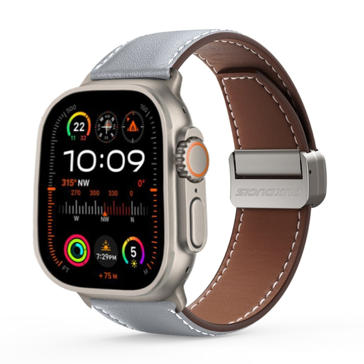 For Apple Watch Ultra 2 49mm DUX DUCIS YA Series Magnetic Buckle Genuine Leather Watch Band(Grey)