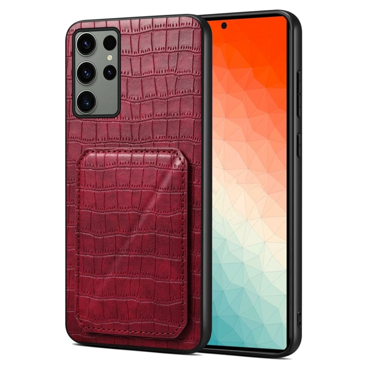 For Samsung Galaxy S24 Ultra 5G Denior Imitation Crocodile Leather Back Phone Case with Holder(Rose Red)