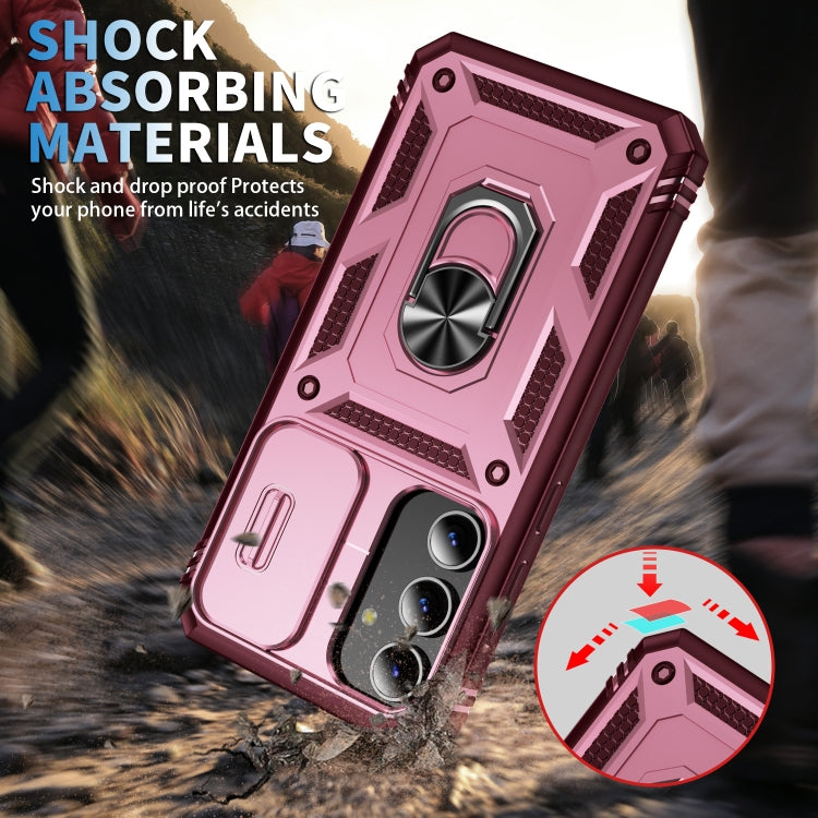 For Samsung Galaxy S24+ 5G Sliding Camshield TPU + PC Phone Case with Holder(Pink+Rose Red) - Galaxy S24+ 5G Cases by PMC TechLife | Online Shopping South Africa | PMC TechLife