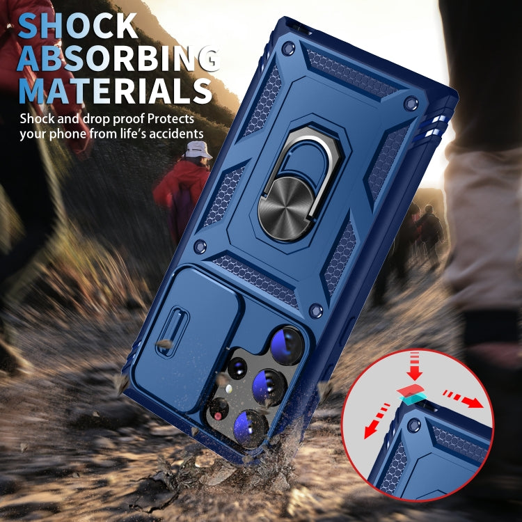 For Samsung Galaxy S24 Ultra 5G Sliding Camshield TPU + PC Phone Case with Holder(Navy Blue) - Galaxy S24 Ultra 5G Cases by PMC TechLife | Online Shopping South Africa | PMC TechLife