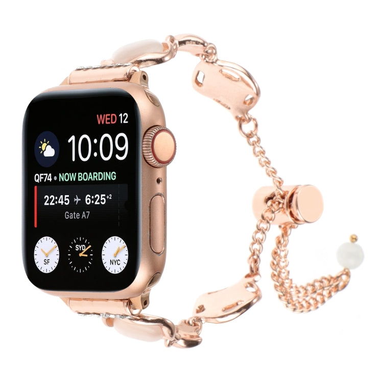 For Apple Watch SE 2023 44mm Shell Metal Chain Bracelet Watch Band(Rose Gold)
