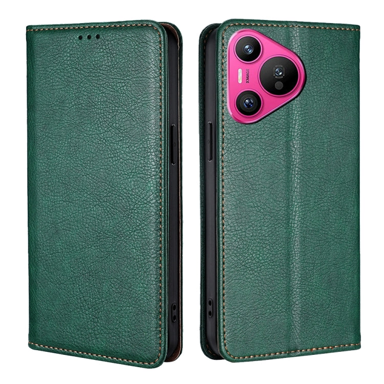 For Huawei Pura 70 Gloss Oil Solid Color Magnetic Leather Phone Case(Green)