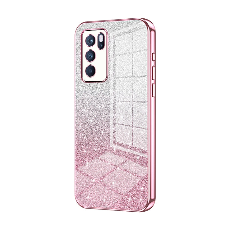 For OPPO Reno6 Pro Indian Gradient Glitter Powder Electroplated Phone Case(Pink)