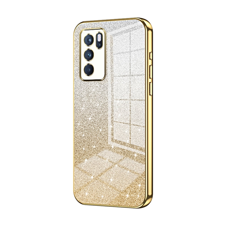 For OPPO Reno6 Pro Indian Gradient Glitter Powder Electroplated Phone Case(Gold)