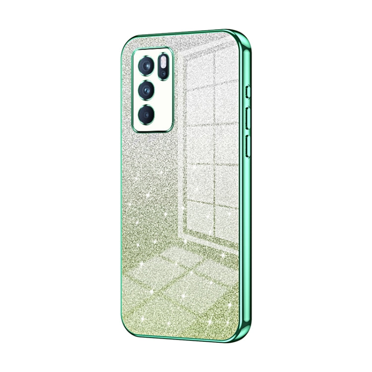 For OPPO Reno6 Pro Indian Gradient Glitter Powder Electroplated Phone Case(Green)