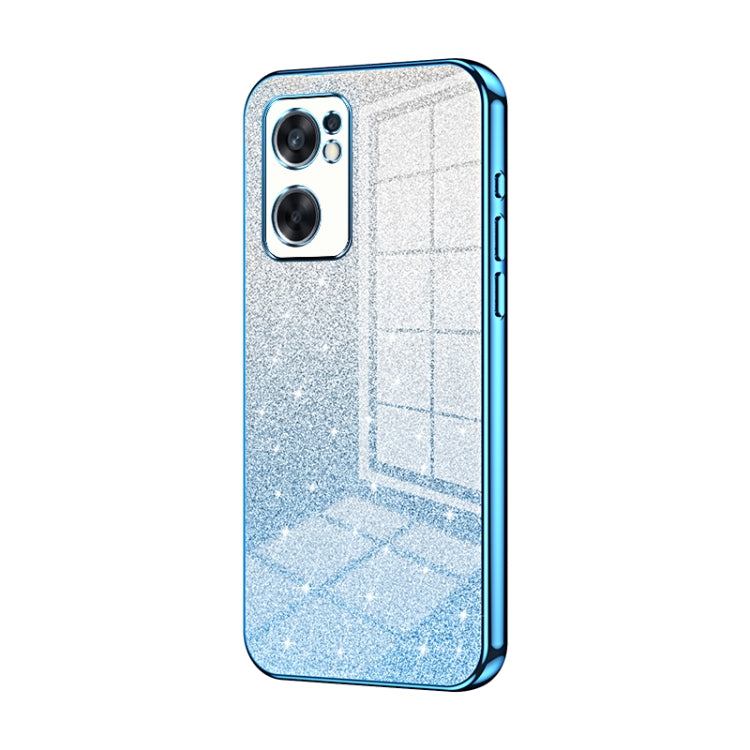 For OPPO Reno7 SE Gradient Glitter Powder Electroplated Phone Case(Blue)
