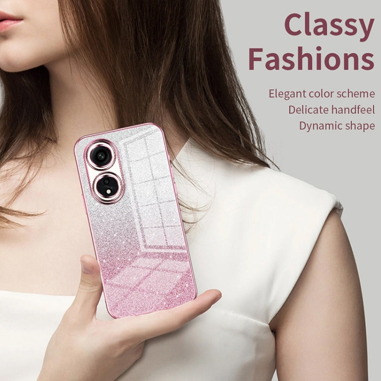 For OPPO Reno10 Pro+ Gradient Glitter Powder Electroplated Phone Case(Pink)