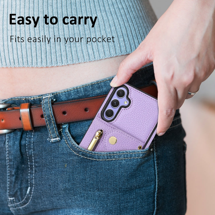 For Samsung Galaxy S24+ DF-09 Crossbody Litchi texture Card Bag Design PU Phone Case(Purple)