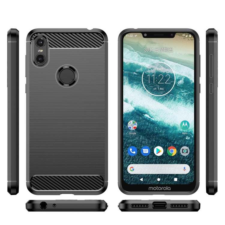 For Motorola Moto One Carbon Fiber Brushed Texture TPU Phone Case(Black)