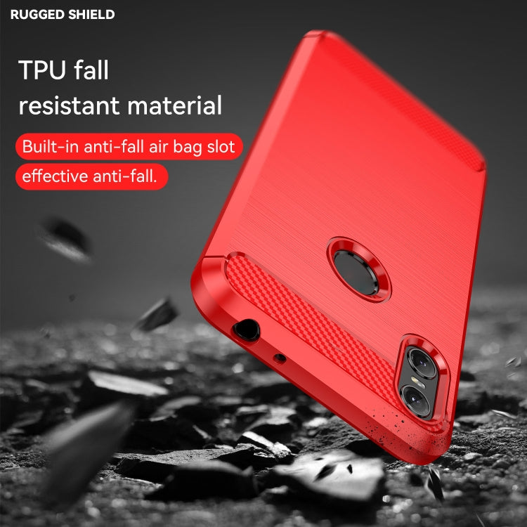 For Motorola Moto One Carbon Fiber Brushed Texture TPU Phone Case(Red)