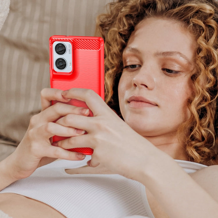For Motorola Moto G85 Carbon Fiber Brushed Texture TPU Phone Case(Red)