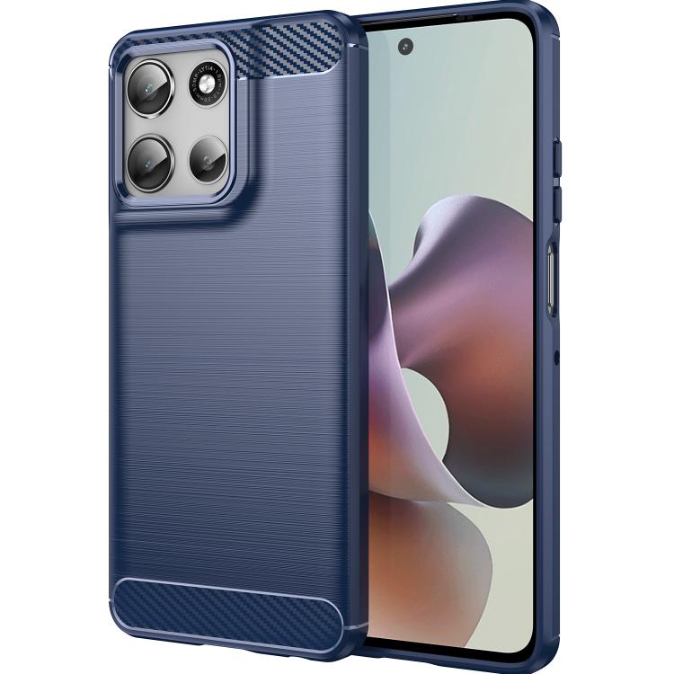 For Motorola Moto G66y 5G Carbon Fiber Brushed Texture TPU Phone Case(Blue)