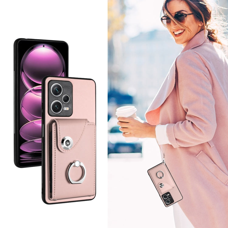 For Xiaomi Redmi Note 12 Pro 5G Global Organ Card Bag Ring Holder PU Phone Case with Lanyard(Pink) - Xiaomi Cases by PMC TechLife | Online Shopping South Africa | PMC TechLife | Buy Now Pay Later Mobicred