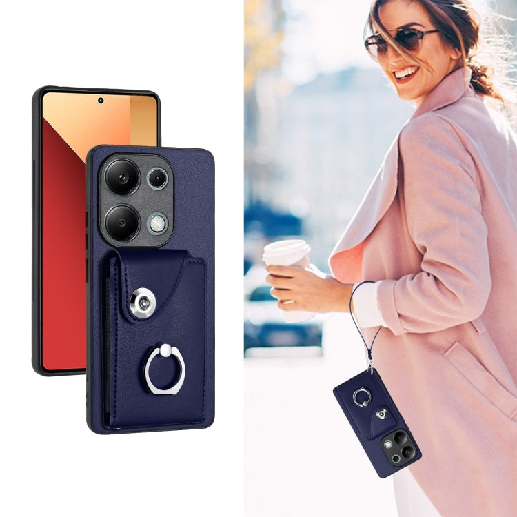 For Xiaomi Redmi Note 13 Pro 4G Global Organ Card Bag Ring Holder PU Phone Case with Lanyard(Blue) - Xiaomi Cases by PMC TechLife | Online Shopping South Africa | PMC TechLife | Buy Now Pay Later Mobicred