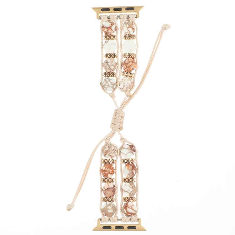 For Apple Watch Series 7 41mm Hexagonal Stones Drawstring Chain Watch Band(Beige)