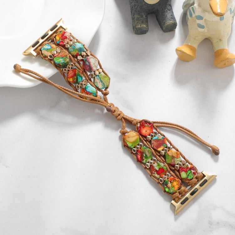 For Apple Watch Series 7 41mm Hexagonal Stones Drawstring Chain Watch Band(Colorful)
