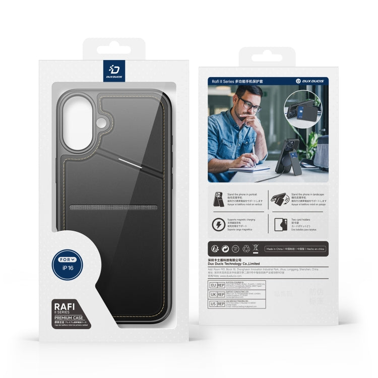 For iPhone 16 DUX DUCIS Rafi II Series MagSafe Magnetic Holder RFID Phone Case(Black) - free shipping - PMC Jewellery - Order now!