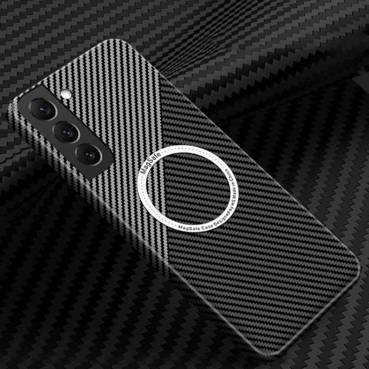 For Samsung Galaxy S25+ 5G Carbon Fiber Texture MagSafe Magnetic Phone Case(Black Silver)