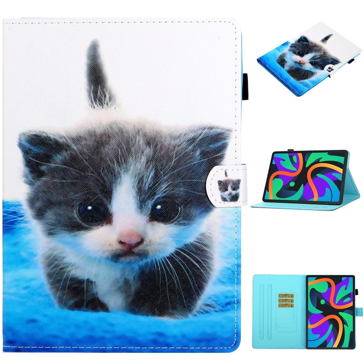 For Lenovo Tab M11/ Xiaoxin Pad 11 2024 Coloured Drawing Stitching Smart Leather Tablet Case(Blue White Cat)
