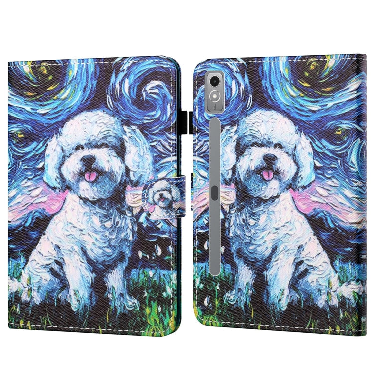 For Lenovo Tab P12 2023 / TB370FU Coloured Drawing Stitching Smart Leather Tablet Case(Oil Painting Dog)