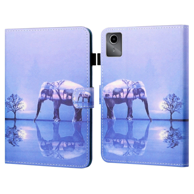 For Lenovo Tab M11/ Xiaoxin Pad 11 2024 Coloured Drawing Stitching Smart Leather Tablet Case(Tree and Elephant)