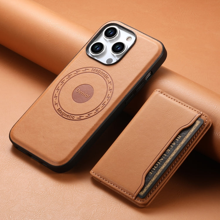 For iPhone 14 Pro Max Denior Cowhide Texture Leather MagSafe Detachable Wallet Phone Case(Khaki)