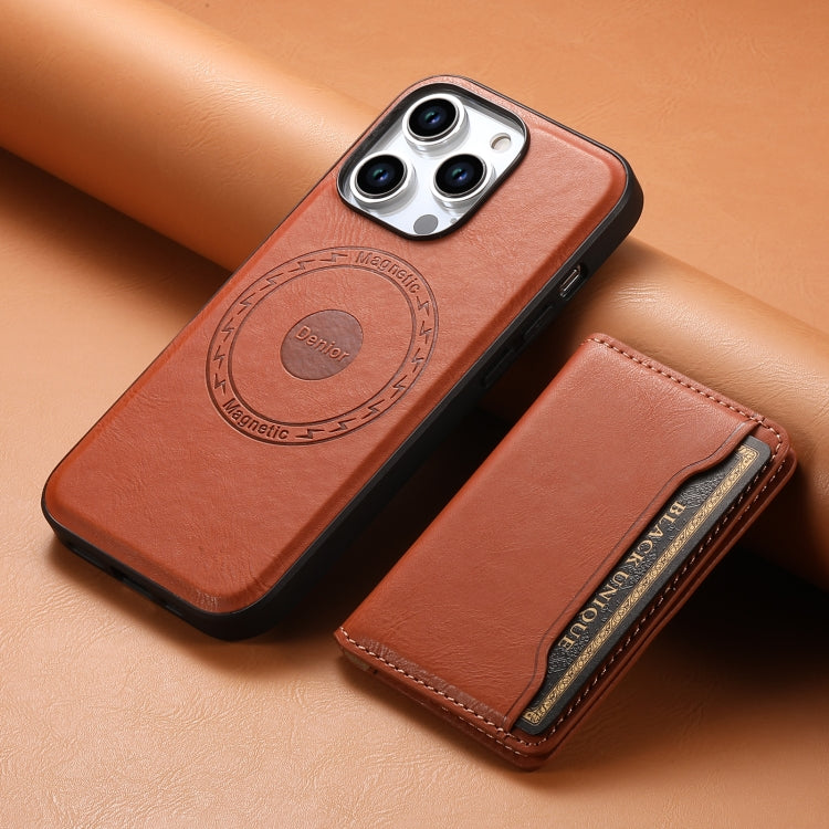 For iPhone 14 Pro Max Denior Cowhide Texture Leather MagSafe Detachable Wallet Phone Case(Brown)