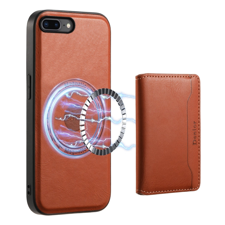 For iPhone 8 Plus/7 Plus Denior Cowhide Texture Leather MagSafe Detachable Wallet Phone Case(Brown)